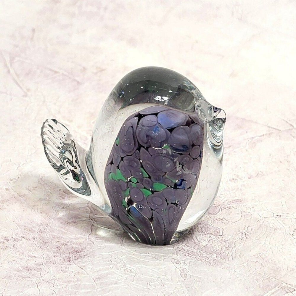 Vtg Purple - 2.5" - Art Glass‎ Bird Figurine Paperweight  hand blown Decor